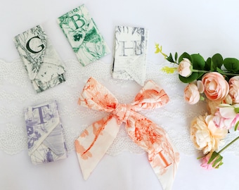 Letter Handbag Scarf / Custom Initial Handbag Handle Wrap/ Twill Vintage Scarf/ Handbag Bow/ Bag Accessory/ Neck Scarf / Hair Skinny Scarf