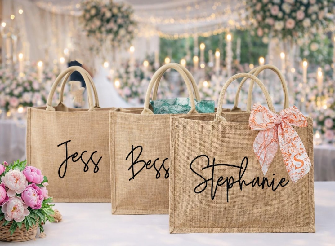 Custom Bridesmaid Bags, Burlap Tote With Name, Beach Bag, Gift Bag With ...