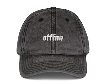 Offline Embroidered Vintage Baseball Cap | Distressed Washed Cotton Dad Hat | Digital Detox Motivational Cap