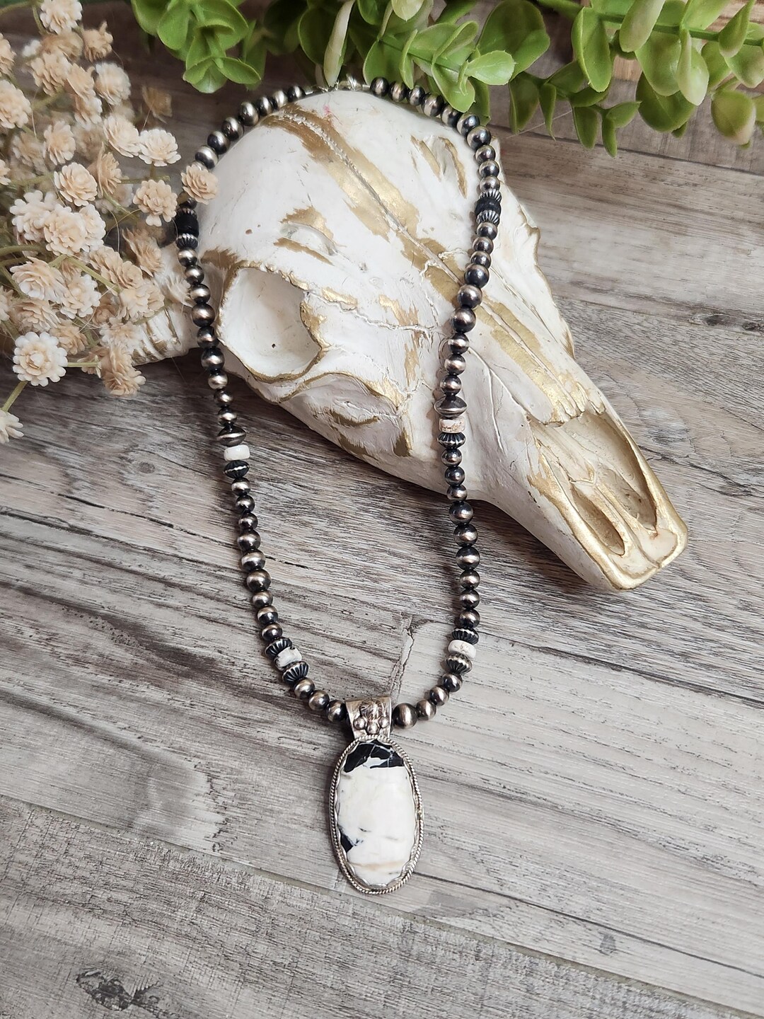 Sterling Silver Navajo Style Pearls • White Buffalo Beads • White ...