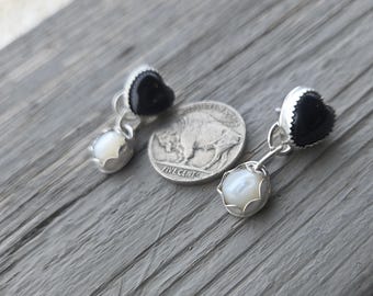 Black Onyx Heart • Mother of Pearl Earrings
