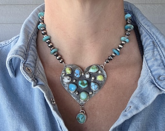Heart Turquoise cluster necklace