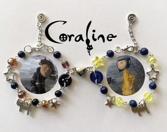 Coraline and Wybie matching bracelets, couple bracelets, couple gifts, Halloween, magnetic bracelets, Valentine’s Day Gifts