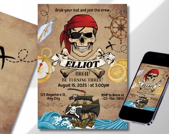 Pirate Party Invitation-5x7 Digital Sea birthday invitation