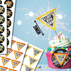Monster Truck Sticker template-Custom Name logo, cupcake topper, gift tags