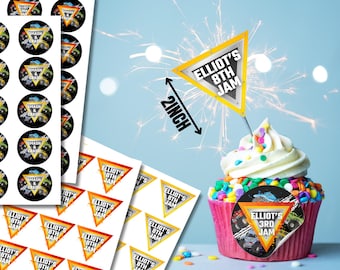 Monster Truck Sticker template-Custom Name logo, cupcake topper, gift tags