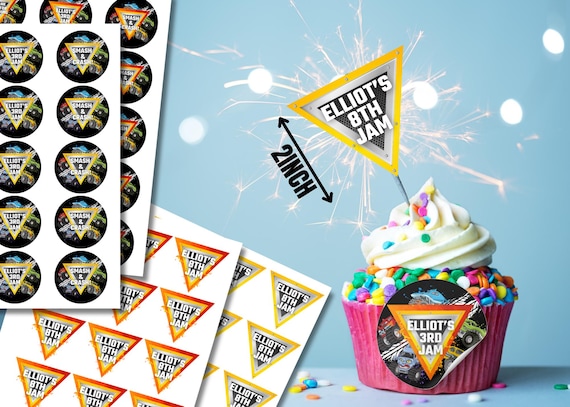 Monster Truck Sticker template-Custom Name logo, cupcake topper, gift tags