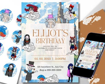 Anime Movie Invitation- 5x7 Digital birthday Invitation and toppers
