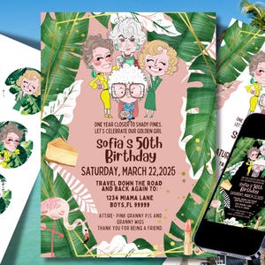 Golden Gals Invitation- 5x7 Digital birthday Invitation w/ toppers