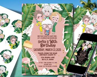 Golden Gals Invitation- 5x7 Digital birthday Invitation w/ toppers