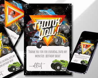Monster Truck Thank you Cards- 2  designs with photo option digital 4x6 cards