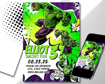 HULK Invitation- 5x7 Digital super hero birthday Invitation