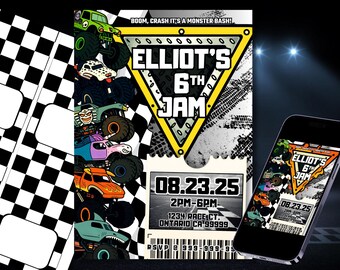 Monster Truck Birthday Invitation- digital 5x7 invitation w/ printable table cards
