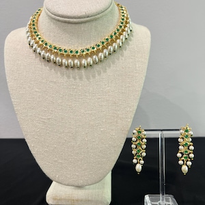 22k Gold Plated Jadau Choker Set: Indian Pakistani Jewelry