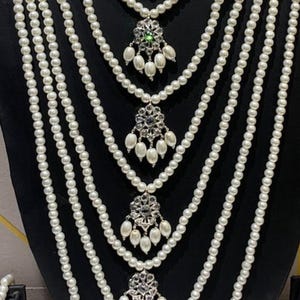 Satlada Rani Haar with Jhumka. Silver-plated Jadau Hyderabadi Rani Haar without earrings