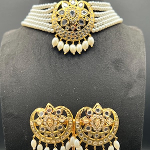22K Gold Plated Jadau Choker Set: Hyderabadi Polki Necklace