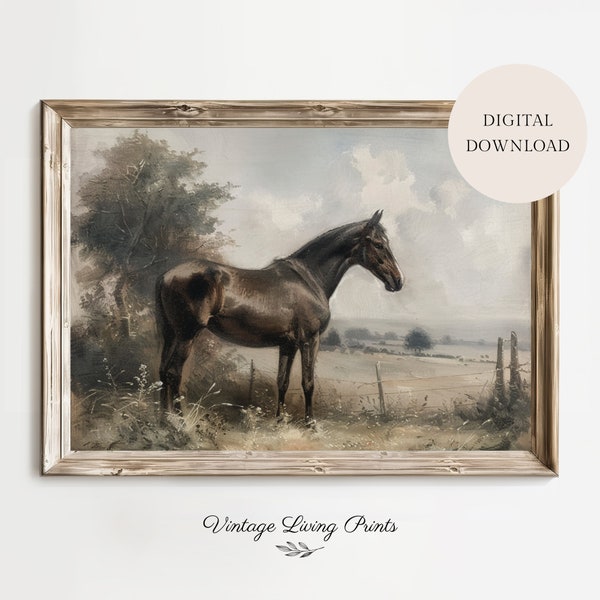 Vintage Horse Oil Painting | Equestrian Wall Art Downloadable Prints | Horse Wall Art | Vintage Printable Art | Farmhouse Wall Art