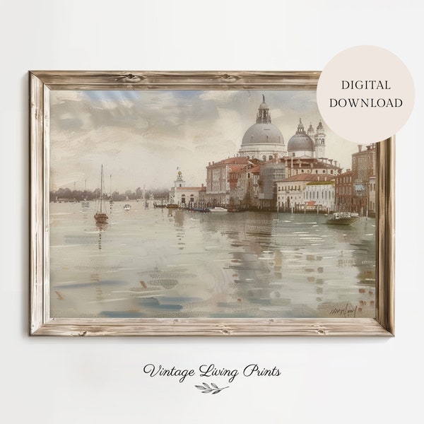 Venice Grand Canal Vintage Painting | Venetian Landscape Wall Art | Italy Wall Art | Antique Cityscape Print | Digital Download Wall Art