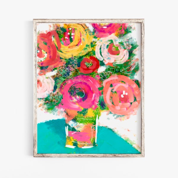 Spring Flowers- Digital Printable Wall Art, Digital Download Art, Floral, Flowers, Colorful, Boho, Roses, Modern Home Decor