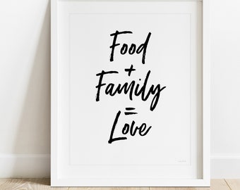 Food Family Love- Printable Wall Art, Digital Download Art, Food Art, Family, Love, Quote Art Print, Family Art Print