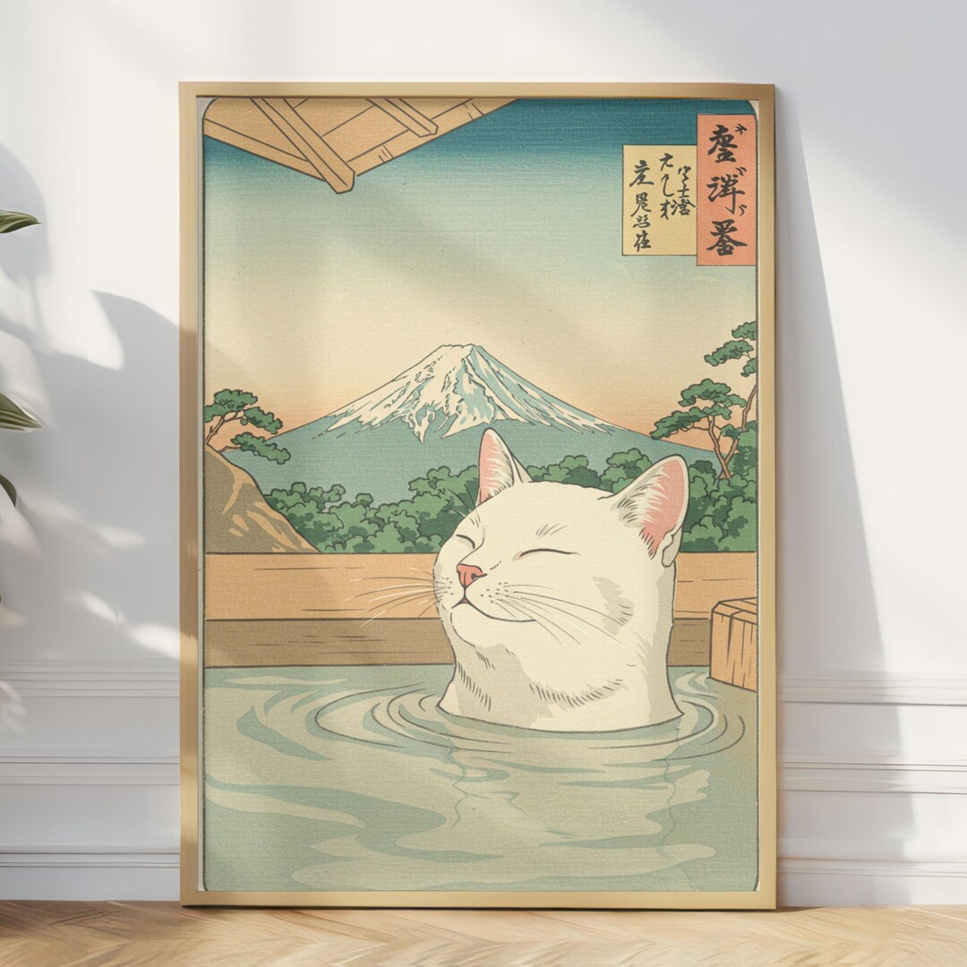 Ukiyo-e Cat Onsen Poster, Japanese Hot Spring Wall Art Print, Humorous ...