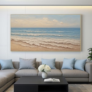 Custom Hand Painted Abstract Wave Oil Painting on Canvas, Coastal Seascape Wall Art, Large Beach Texture Decor for Living Room or Bedroom