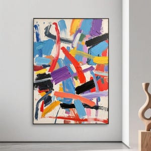 Vibrant abstract impasto canvas art, colorful textured wall decor, modern luxurious palette knife painting for living room interior style