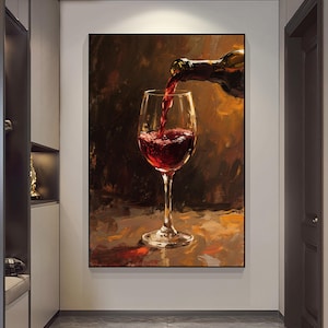 Red wine pouring oil painting art elegant wine glass painting handmade wall painting acrylic painting oil painting modern artfor wine lovers