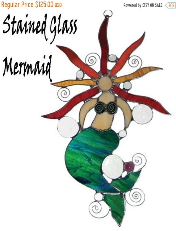 ON SALE Stained Glass Mermaid Suncatcher Original Design Etsy