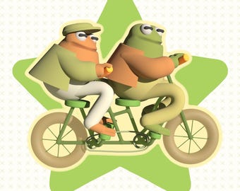 Frog and Toad on a Bicycle Sticker - Blobby Cozy Decorative Vinyl