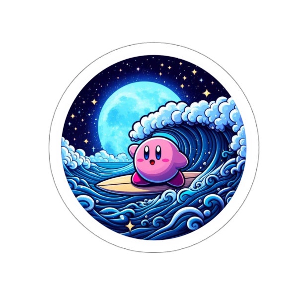 Night Surf Kirby: Vibrant Surfing Sticker