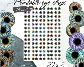 70 pair. Printable Eyechips Designs, 14mm, Realistic Eyes for Neo Blythe Doll, Realistic eyes for Blythe