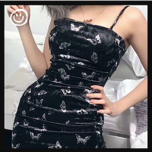 Goth Harajuku Black Dress Women Gothic Spaghetti Strap Backless Off Shoulder Dresses Female Fashion Casual Print Punk Sundress