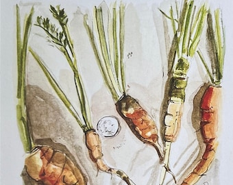 Carrot themed print from original watercolor titled Covid Crop 2021