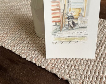 Pup and Porch 5x7 Art Print from an original watercolor