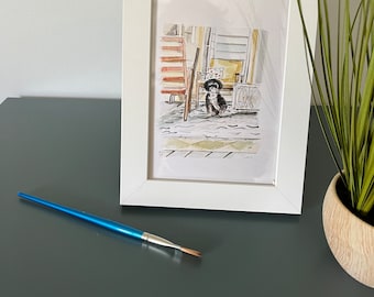 Cute Puppy print from an original watercolor "Pup and Porch"