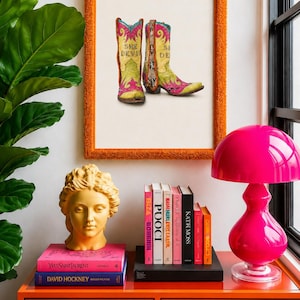 She Devil Cowboy Boots Print | Lime Python Flames Western Muurdecoratie (Digitale Download)
