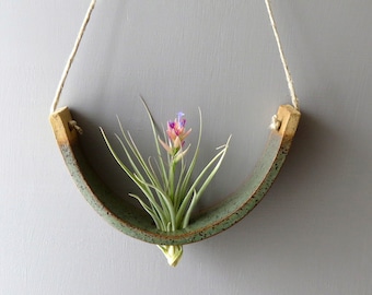 Large Gunmetal Green Ceramic Hanging Air Plant Holder Interior Home Decoration Wall Planter Vase