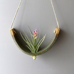 Large Gunmetal Green Ceramic Hanging Air Plant Holder Interior Home Decoration Wall Planter Vase image 1