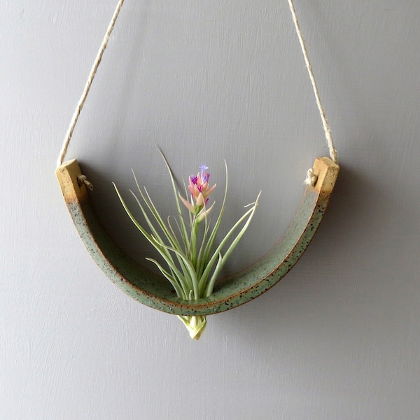 Large Gunmetal Green Ceramic Hanging Air Plant Holder Interior Home Decoration Wall Planter Vase