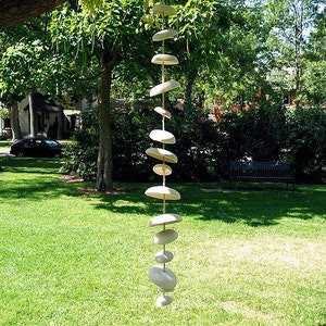 Mudpuppy Moon wind chimes organic hanging disc bells sculpture natural buff stoneware image 4