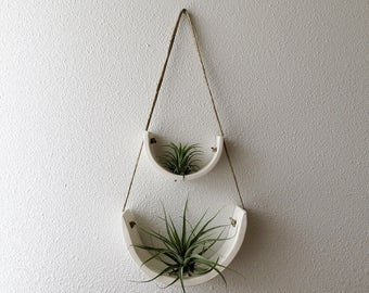 Tiered White Earthenware Hanging Tillandsia Air Plant Holder Interior Home Decoration Planter