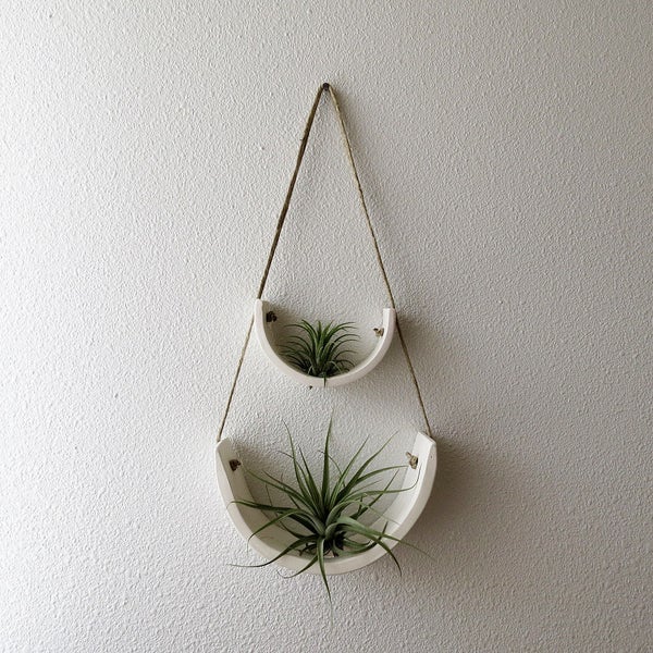 Tiered White Earthenware Hanging Tillandsia Air Plant Holder Interior Home Decoration Planter