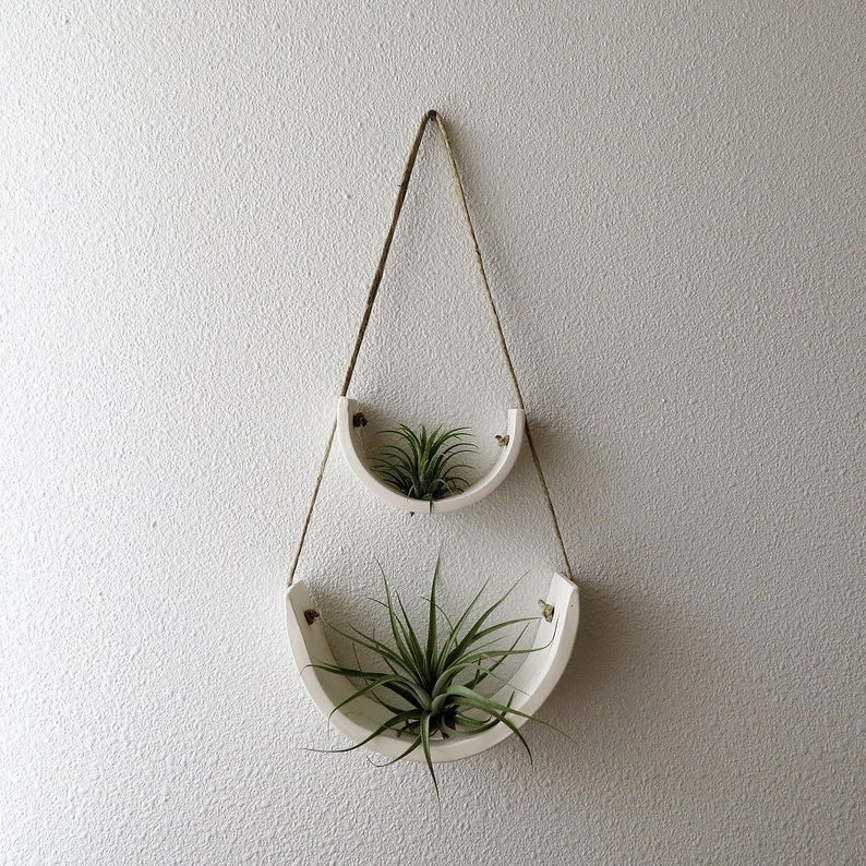 Tiered White Earthenware Hanging Tillandsia Air Plant Holder Interior Home Decoration Planter image 1