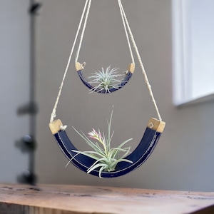 Tiered Royal Navy Blue Ceramic Hanging Tillandsia Air Plant Holder Interior Home Decoration Planter Limited Edition image 5