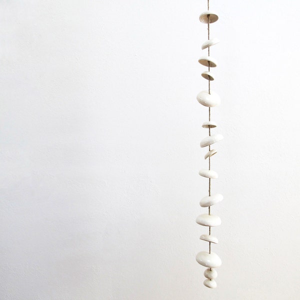 Beautiful Ceramic outdoor hanging wind chime - Mudpuppy Moon Chimes in gloss white glaze - Full Set