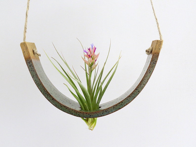 Large Gunmetal Green Ceramic Hanging Air Plant Holder Interior Home Decoration Wall Planter Vase image 4