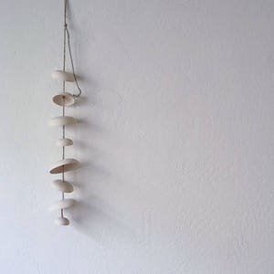 Serene ceramic wind chime organic hanging bells garden sculpture Mudpuppy Moon Chimes in unglazed natural buff Half Set image 4