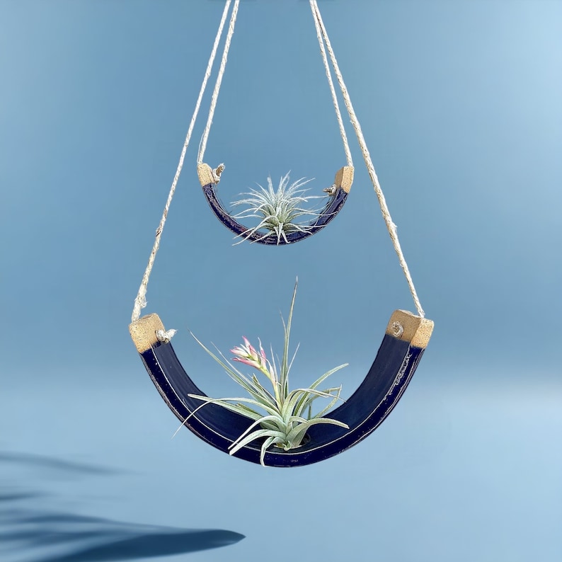 Tiered Royal Navy Blue Ceramic Hanging Tillandsia Air Plant Holder Interior Home Decoration Planter Limited Edition image 4