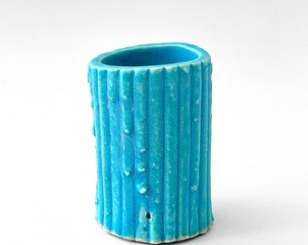 Small turquoise matte blue ceramic airplant vase flower bud vase